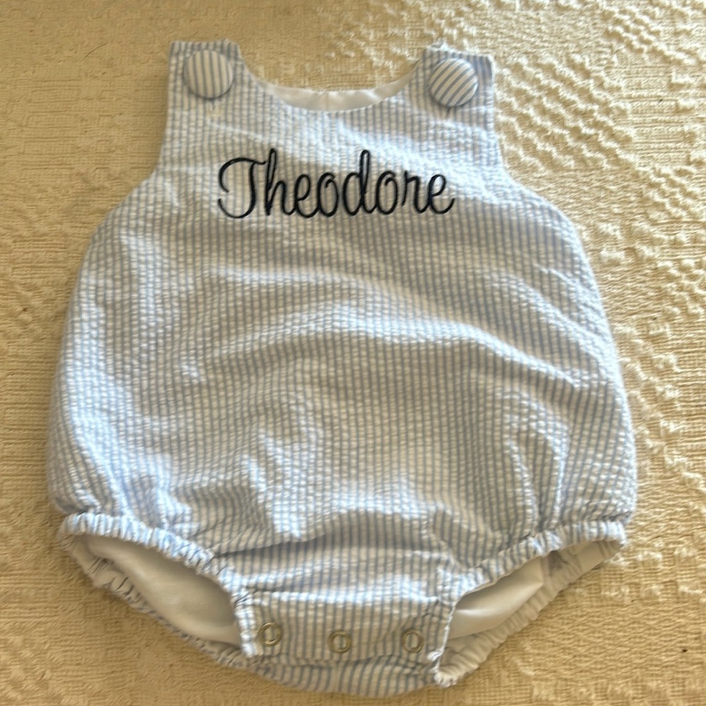 "Theodore" Seersucker Newborn Bubble Romper